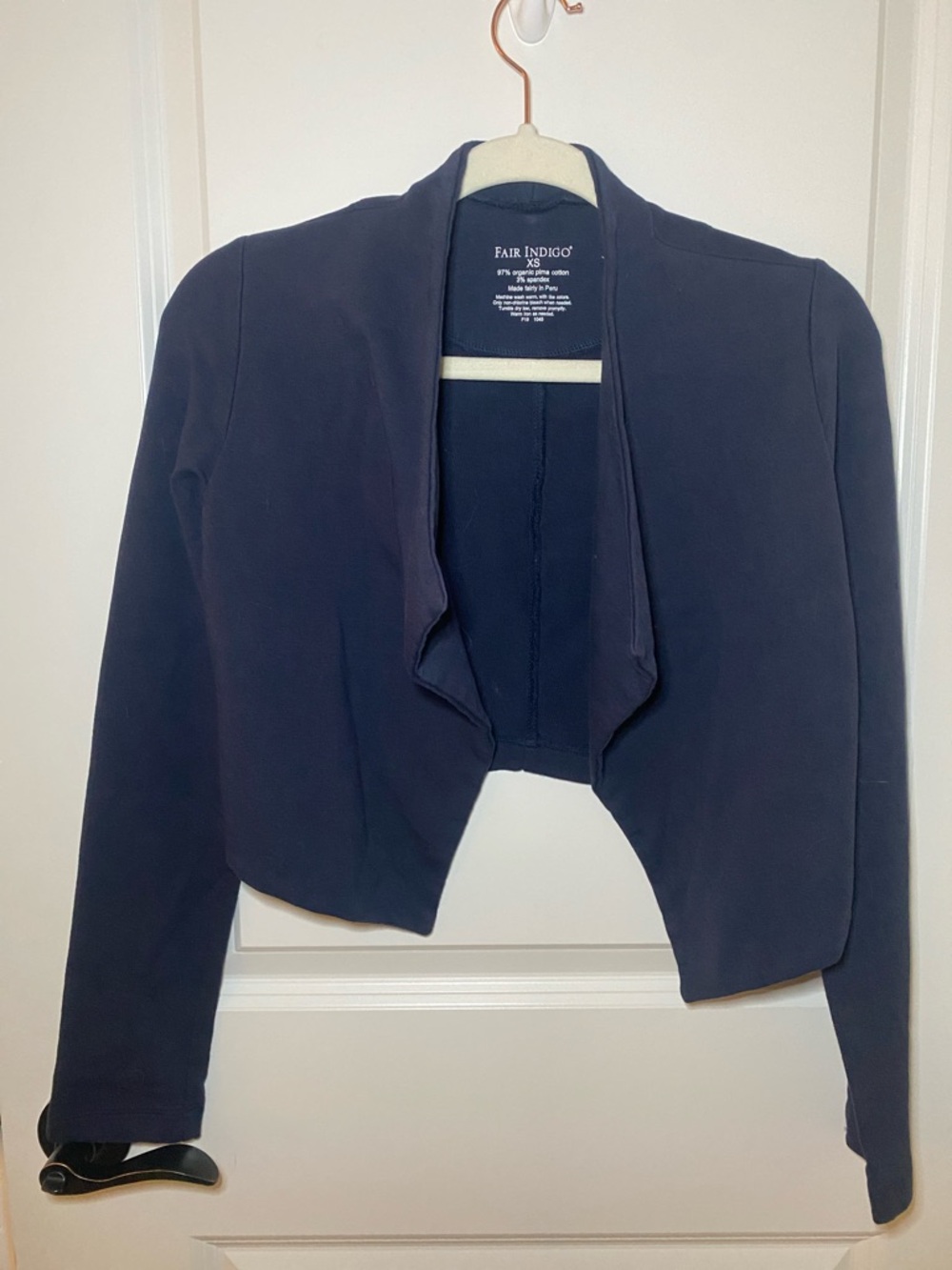 Fair Indigo Navy Open-Front Cropped Blazer